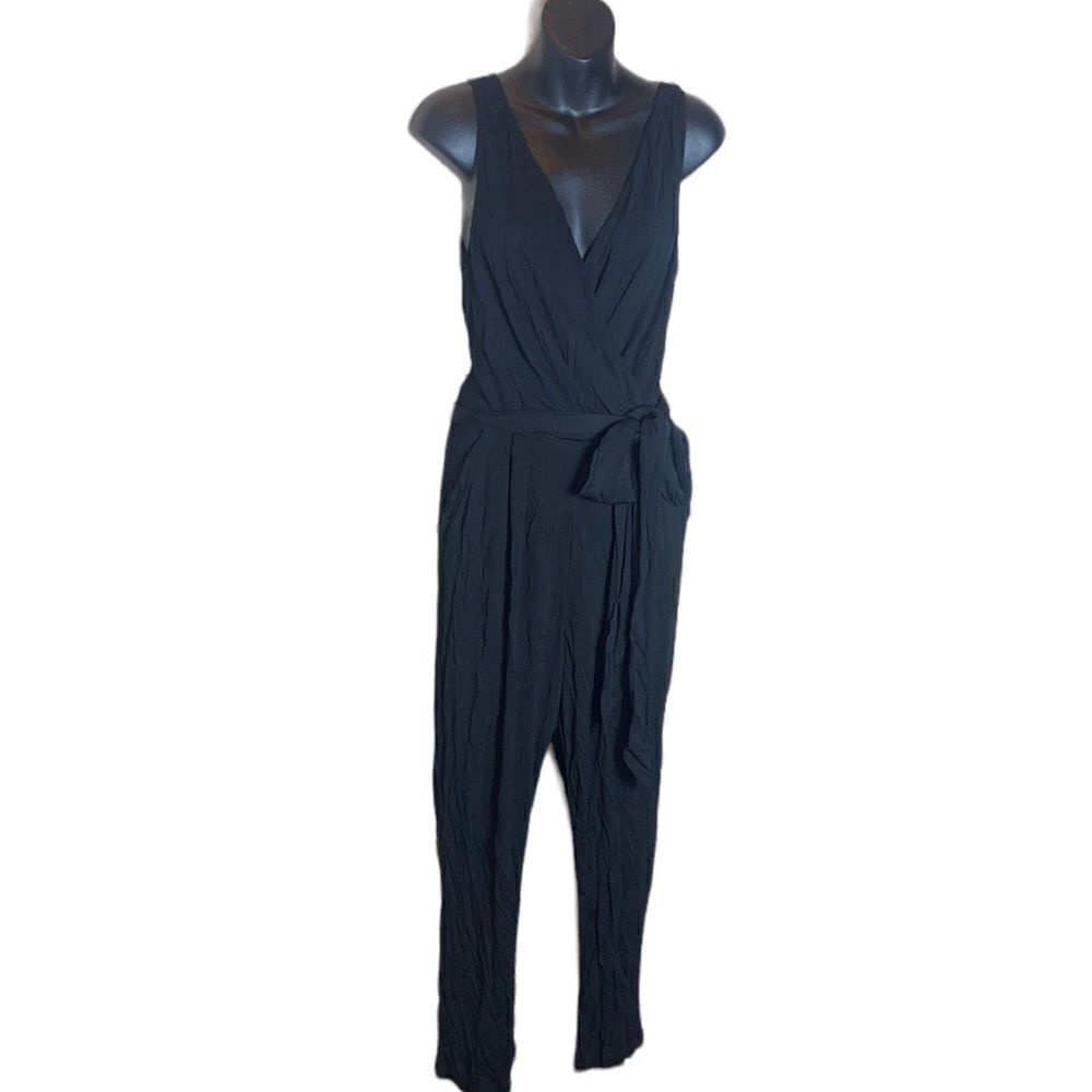 Anthropologie elevenses black jumpsuit pantsuit belted v neck new medium‎